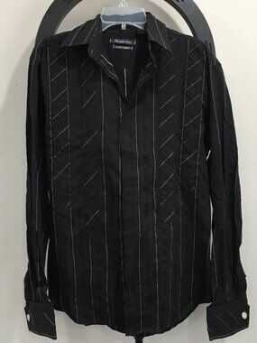 CLEAN LAUNDRY CHRISTOPHER WICKS Black Eggshell Woven Striped French Cuff Shirt